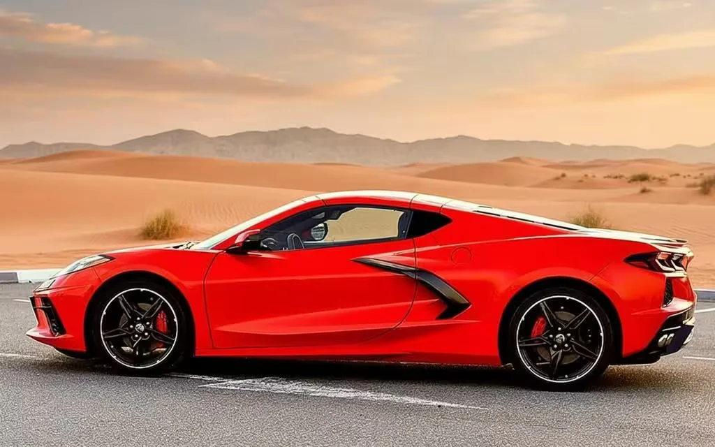Chevrolet Corvette 2023 Red side profile – rental in Dubai