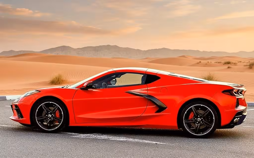 Chevrolet Corvette 2023 Red side profile – rental in Dubai