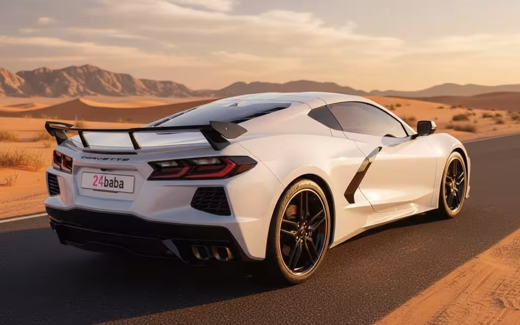 Chevrolet Corvette 2024 White side profile – rental in Dubai
