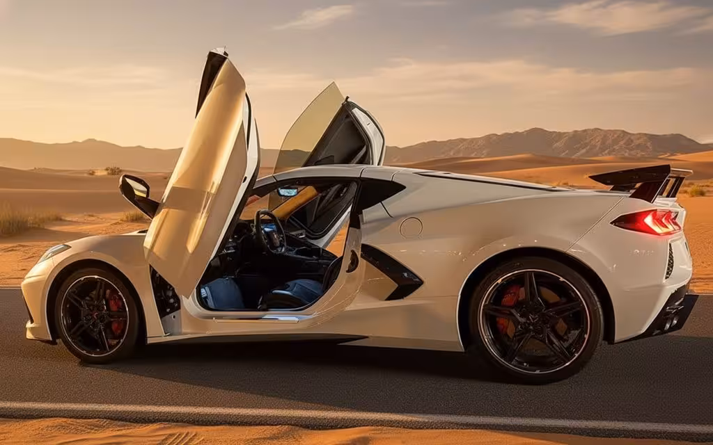 Chevrolet Corvette 2024 White side profile – rental in Dubai