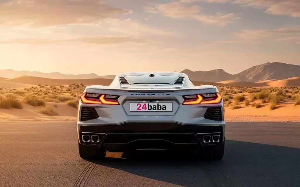 Chevrolet Corvette 2024 Grey rear view showing taillights – rental in Dubai