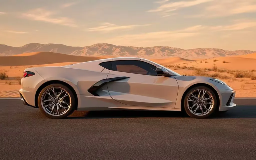 Chevrolet Corvette 2024 Grey side profile – rental in Dubai