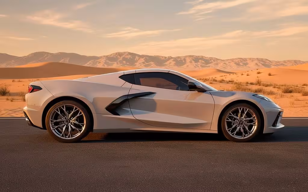 Chevrolet Corvette 2024 Grey side profile – rental in Dubai