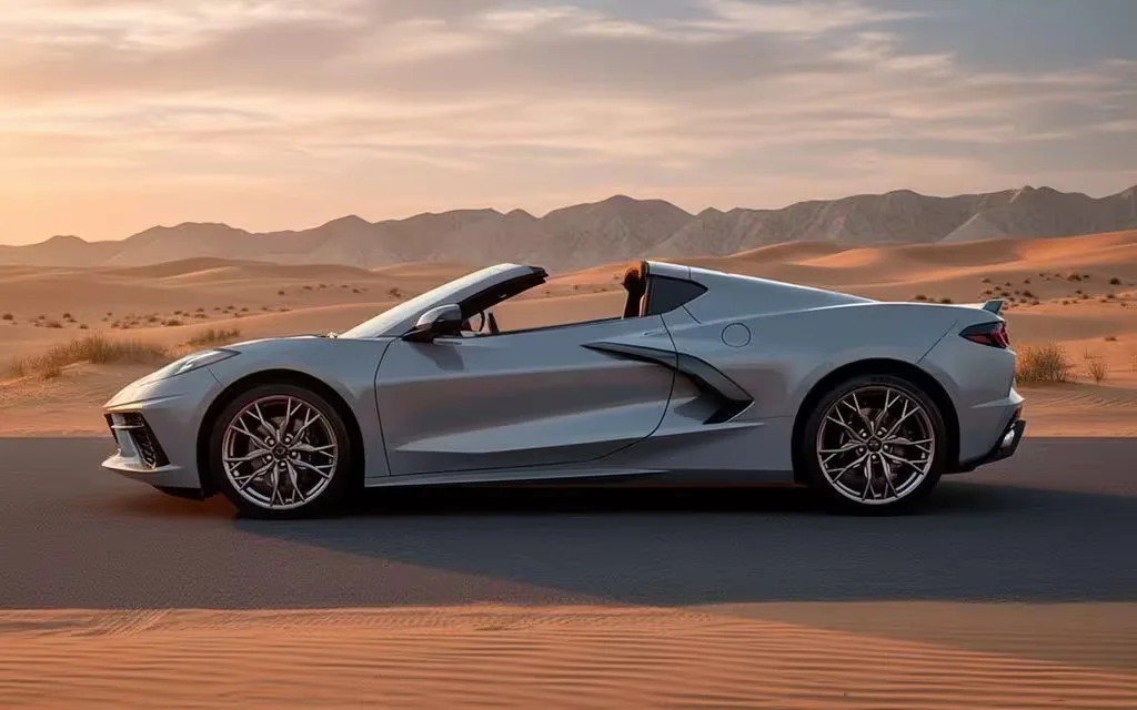 Chevrolet Corvette 2024 Grey side profile – rental in Dubai