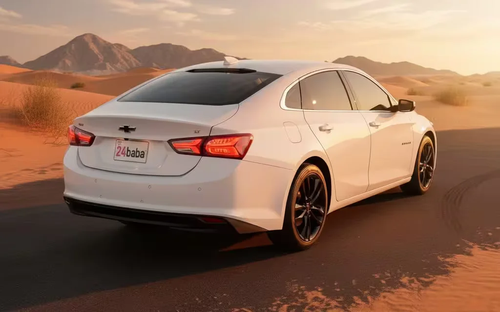 Chevrolet Malibu 2022 White rear view showing taillights – rental in Dubai