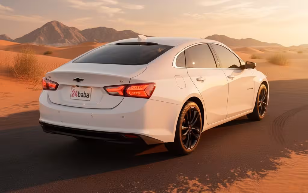 Chevrolet Malibu 2022 White rear view showing taillights – rental in Dubai