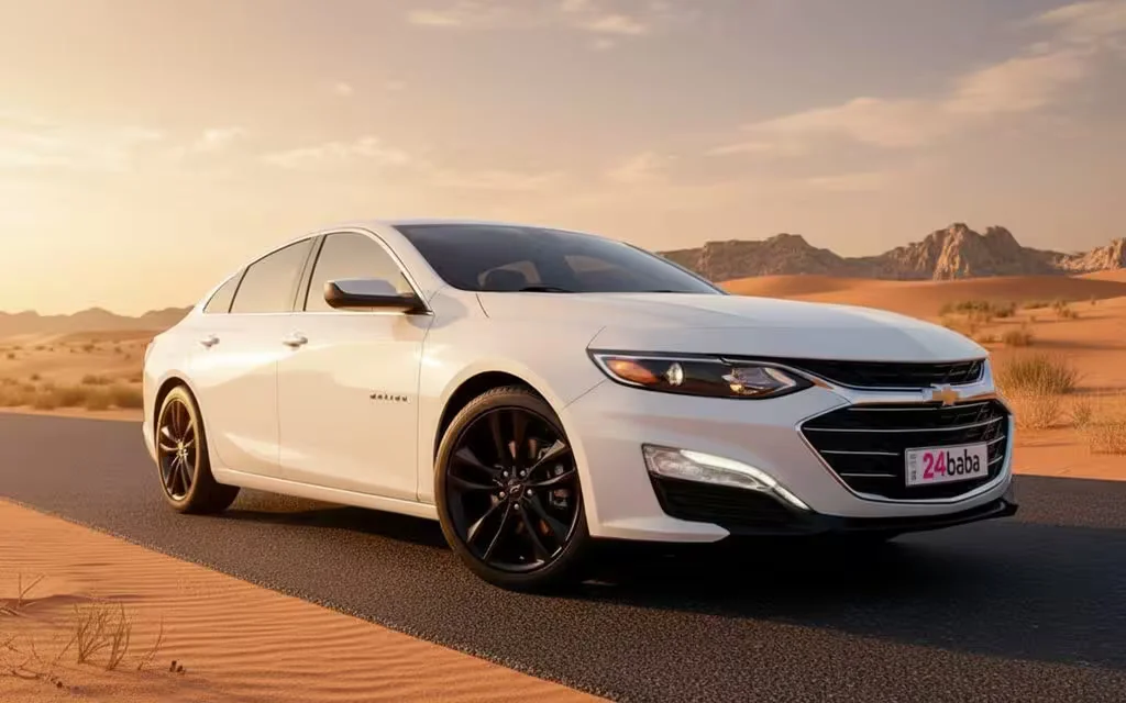 Chevrolet Malibu 2022 White front view with headlights – rental in Dubai