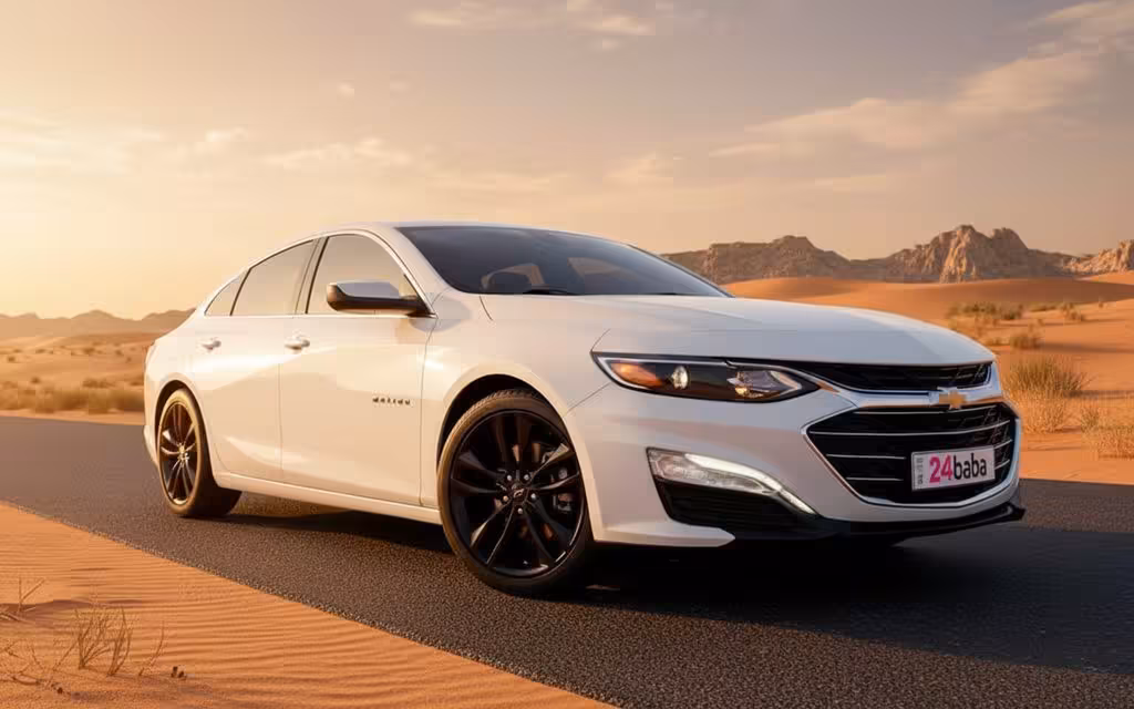Chevrolet Malibu 2022 White front view with headlights – rental in Dubai