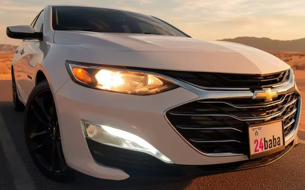 Chevrolet Malibu 2022 model badge close up – rental in Dubai