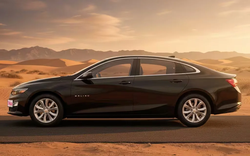 Chevrolet Malibu 2024 Black side profile – rental in Dubai