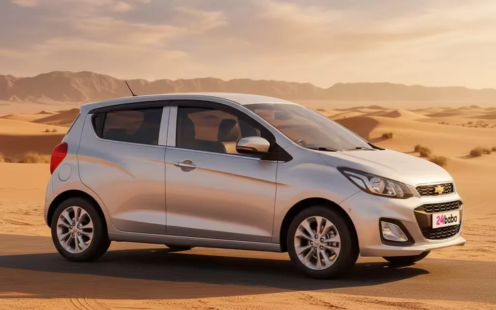 Chevrolet Spark 2020 Silver side profile – rental in Dubai