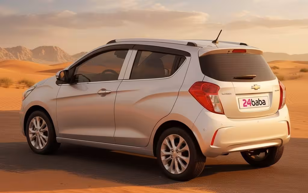 Chevrolet Spark 2020 Silver rear view showing taillights – rental in Dubai