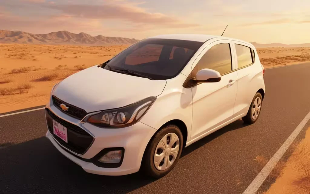 Chevrolet Spark 2020 White front view with headlights – rental in Dubai