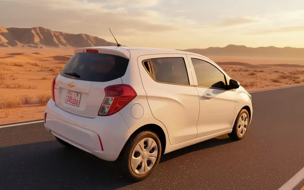 Chevrolet Spark 2020 White parked outdoor scene – rental in Dubai