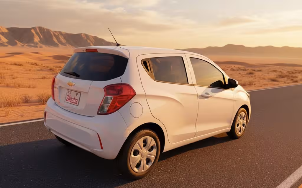 Chevrolet Spark 2020 White parked outdoor scene – rental in Dubai