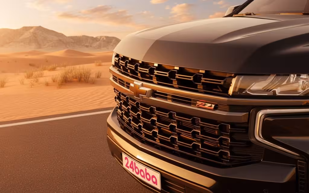 Chevrolet Tahoe 2022 model badge close up – rental in Dubai
