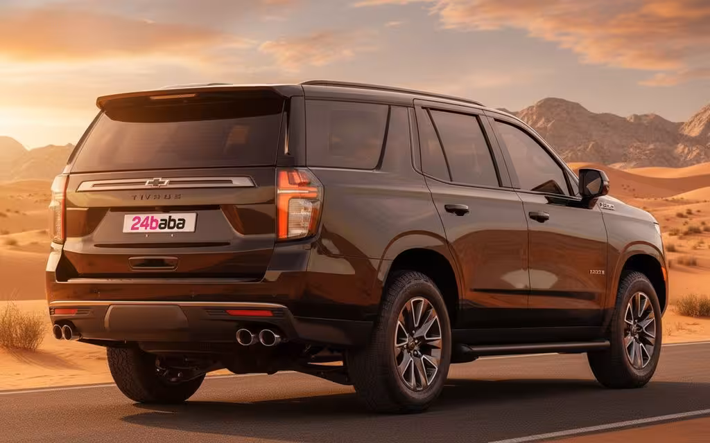 Chevrolet Tahoe 2022 Black rear view showing taillights – rental in Dubai