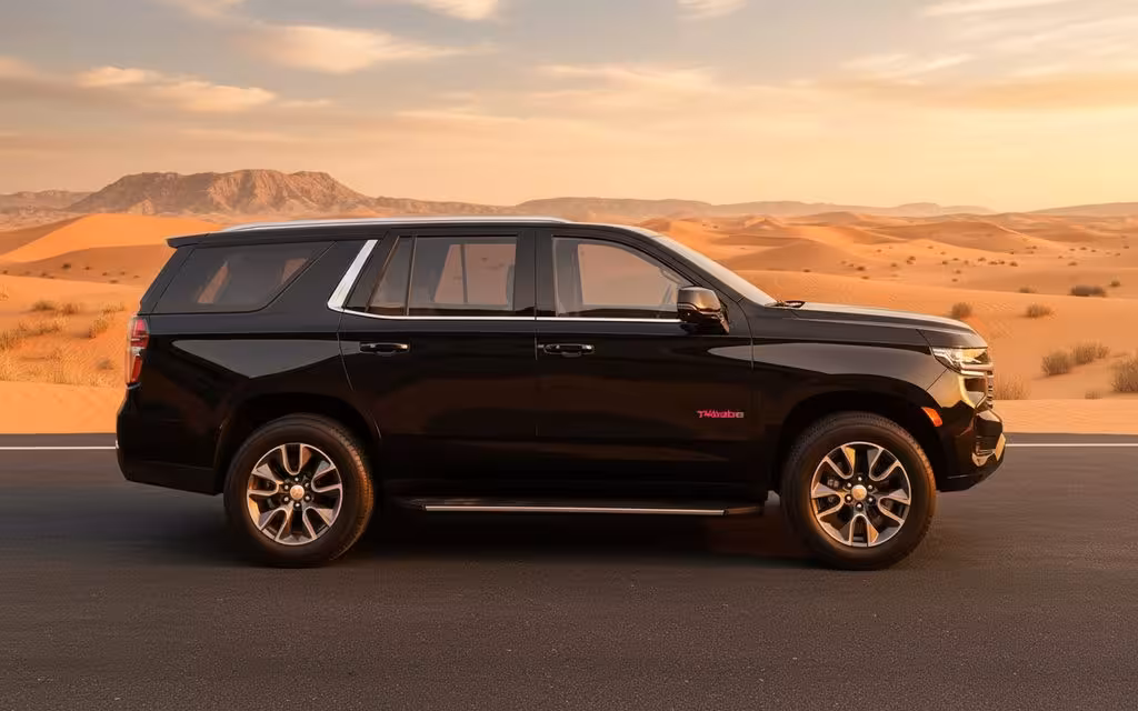 Chevrolet Tahoe 2024 Black side profile – rental in Dubai