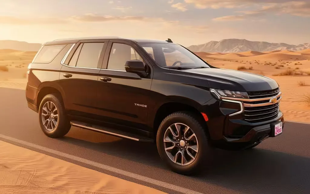 Chevrolet Tahoe 2024 Black parked outdoor scene – rental in Dubai