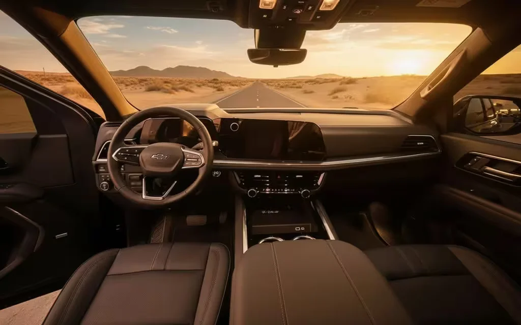 Chevrolet Tahoe 2025 interior view showing trim – rental in Dubai