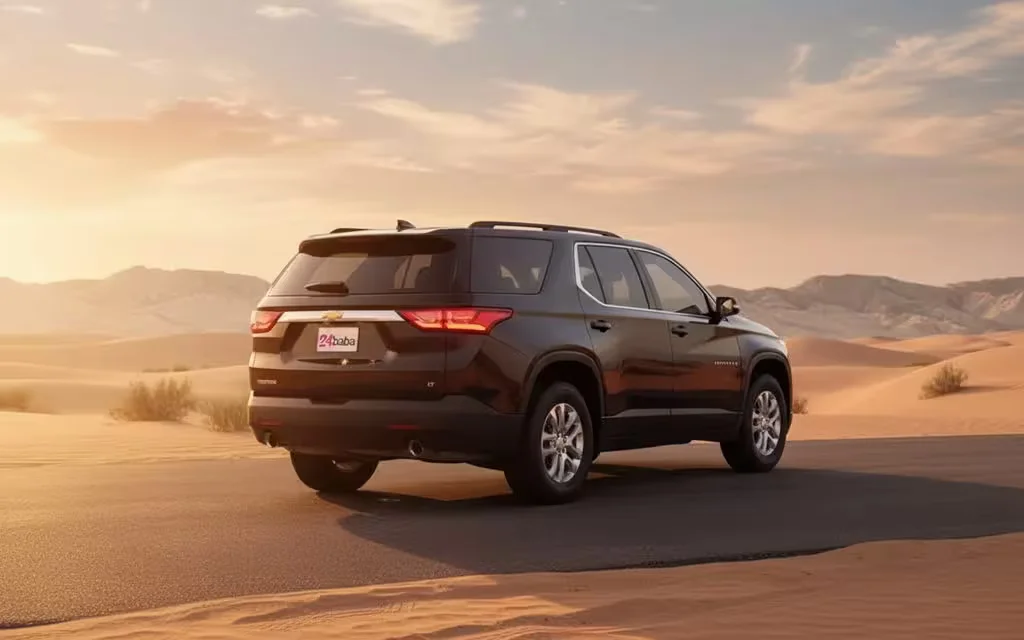 Chevrolet Traverse 2022 Black rear view showing taillights – rental in Dubai