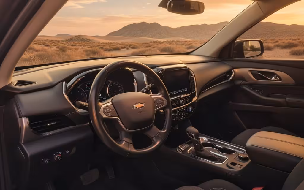 Chevrolet Traverse 2022 dashboard and infotainment – rental in Dubai