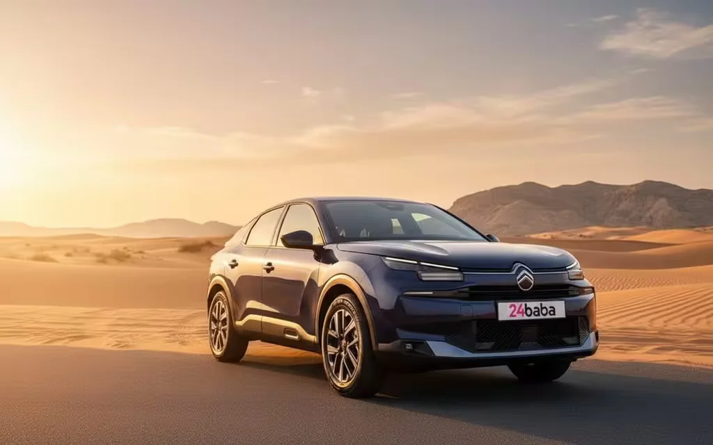 Citroen C4 2026 Blue front view with headlights – rental in Dubai