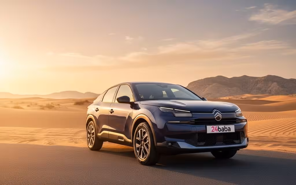 Citroen C4 2026 Blue front view with headlights – rental in Dubai