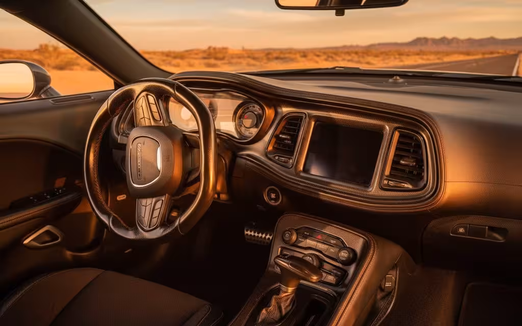 Dodge Challenger 2020 dashboard and infotainment – rental in Dubai