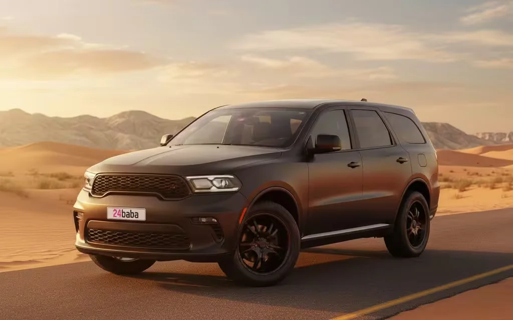 Dodge Durango 2020 Black front view with headlights – rental in Dubai