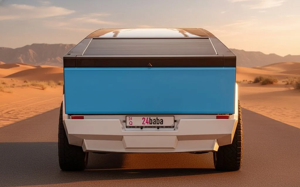 Tesla Cybertruck 2025 Blue rear view showing taillights