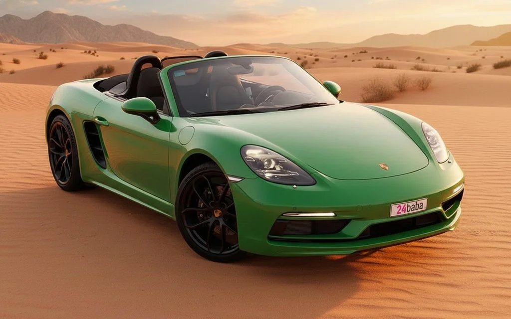 Porsche Boxster 2023 Green front view with headlights
