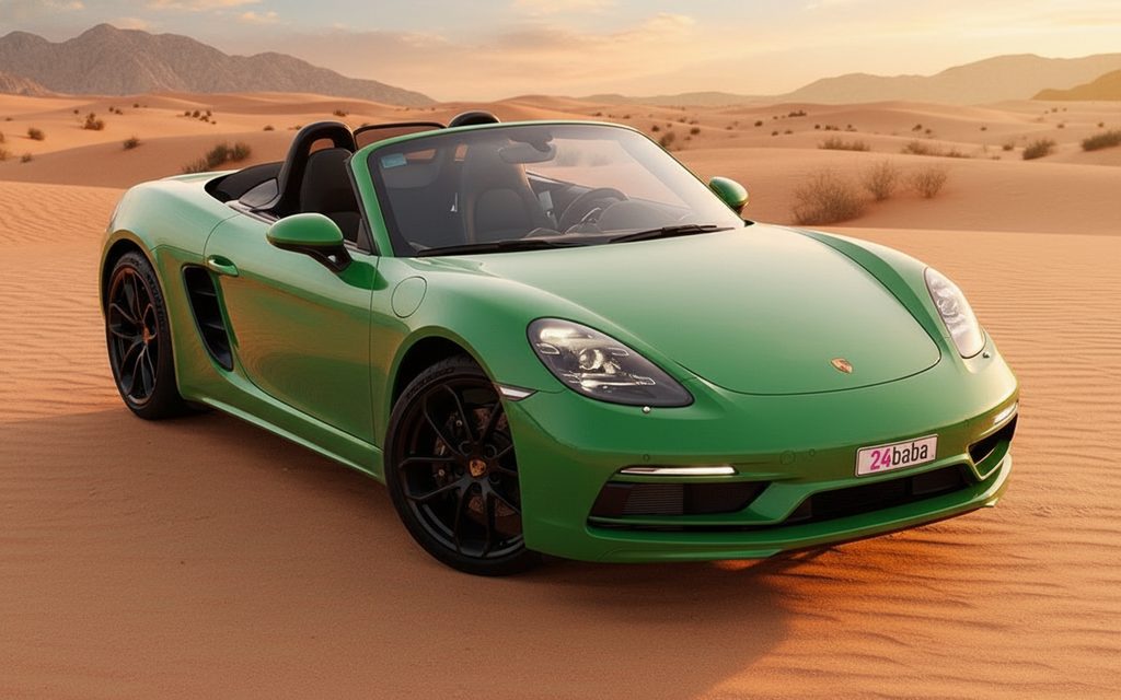 Porsche Boxster 2023 Green front view with headlights