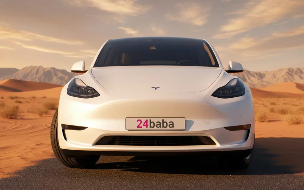 Tesla Model Y 2022 White front view with headlights
