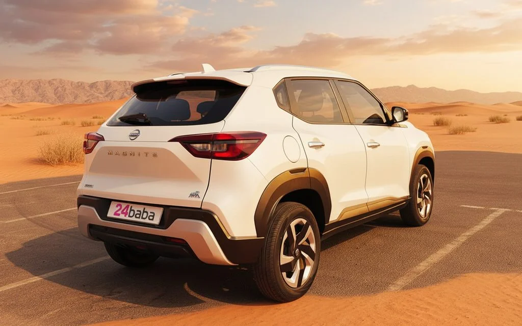 Nissan Magnite 2025 White rear view showing taillights