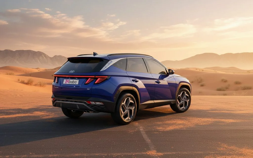 Hyundai Tucson 2023 Blue rear view showing taillights – rental in Dubai