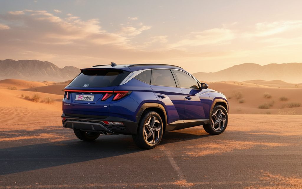 Hyundai Tucson 2023 Blue rear view showing taillights – rental in Dubai