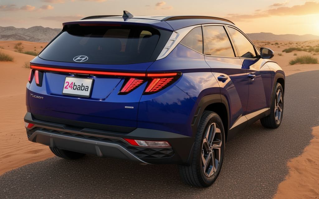 Hyundai Tucson 2023 Blue rear view showing taillights – rental in Dubai