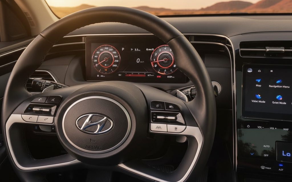 Hyundai Tucson 2023 interior view showing trim – rental in Dubai