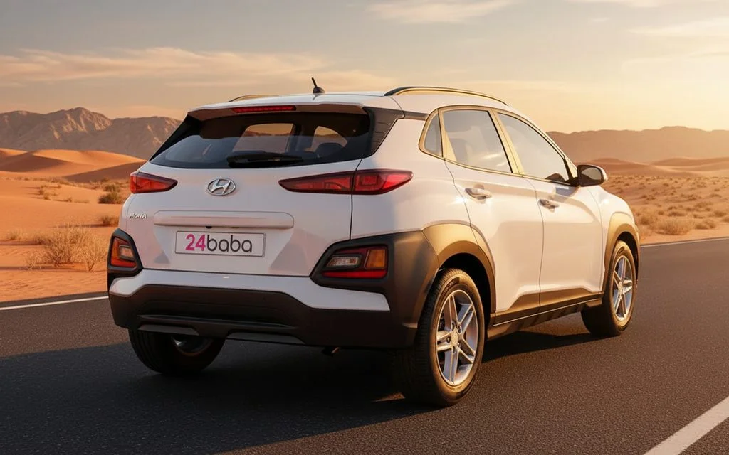 Hyundai Kona 2020 White rear view showing taillights – rental in Dubai