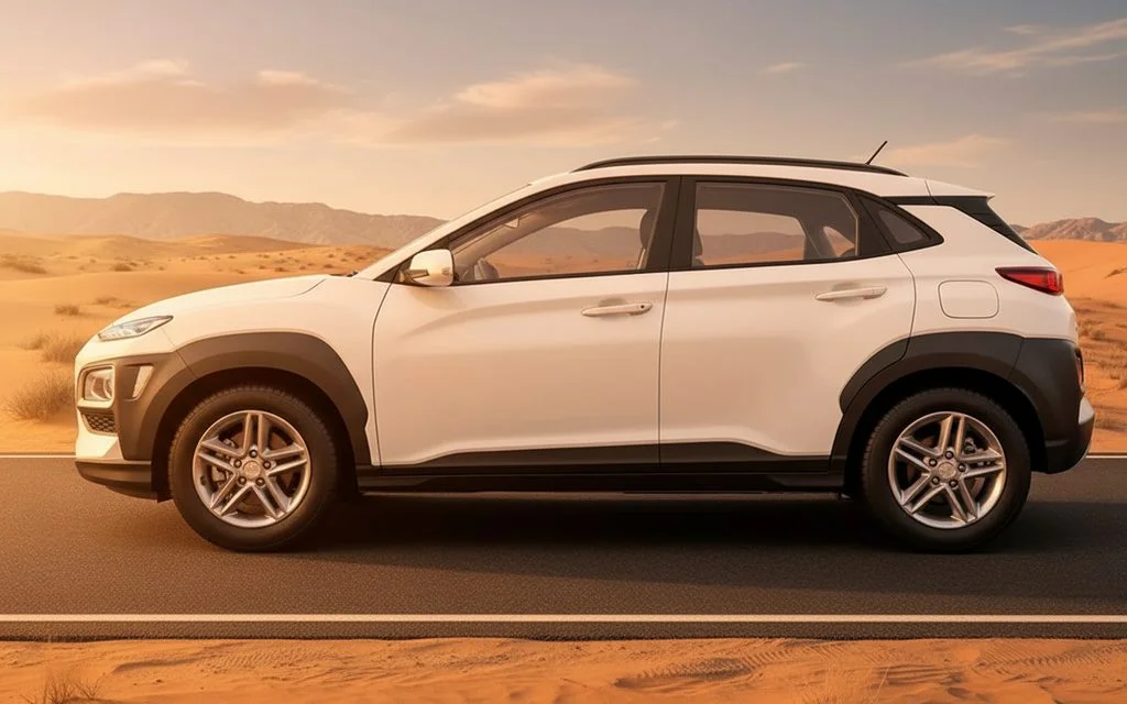 Hyundai Kona 2020 White side profile – rental in Dubai