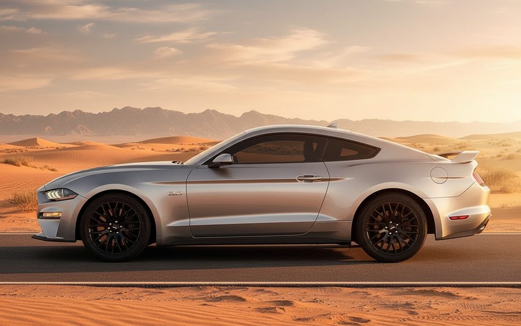 Ford Mustang 2021 Grey side profile – rental in Dubai