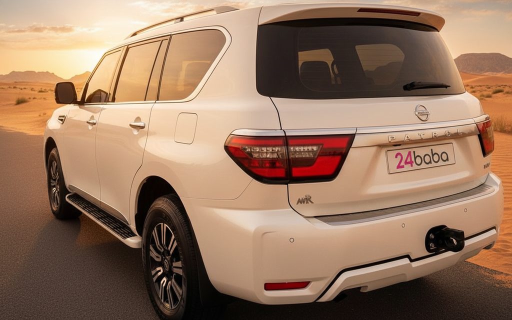 Nissan Patrol 2024 White rear view showing taillights