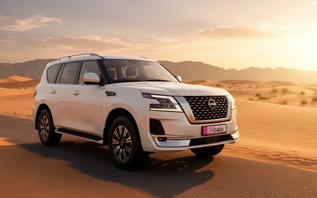 Nissan Patrol 2024 White front view with headlights