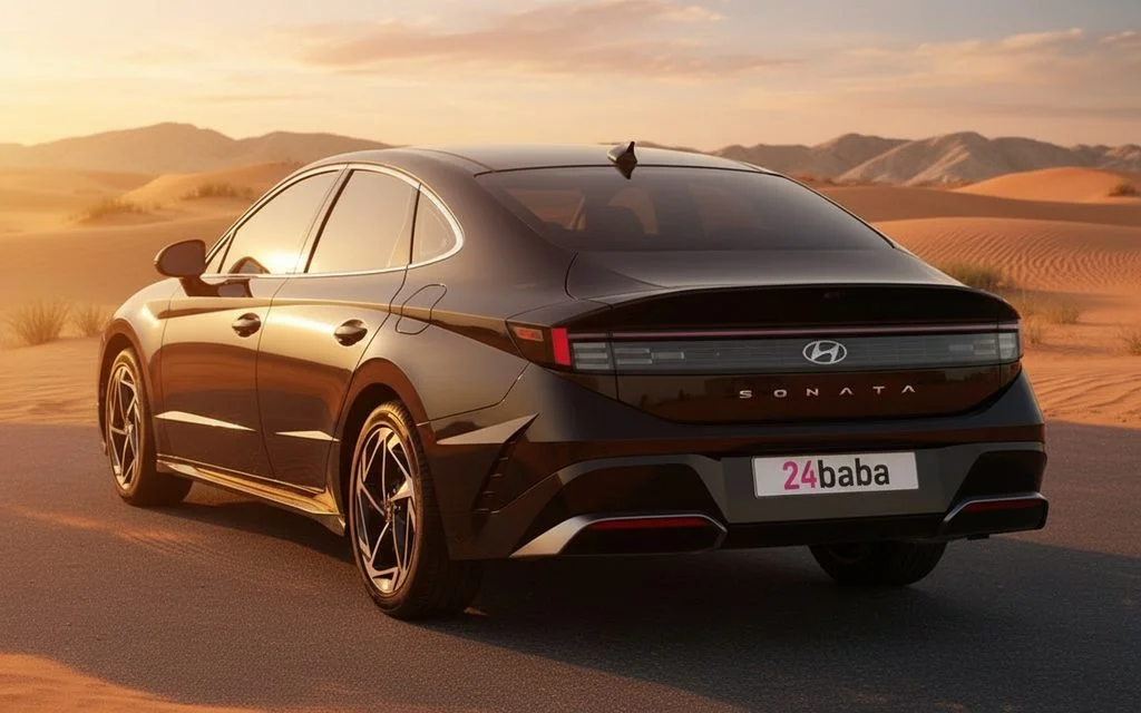 Hyundai Sonata 2024 Black rear view showing taillights – rental in Dubai