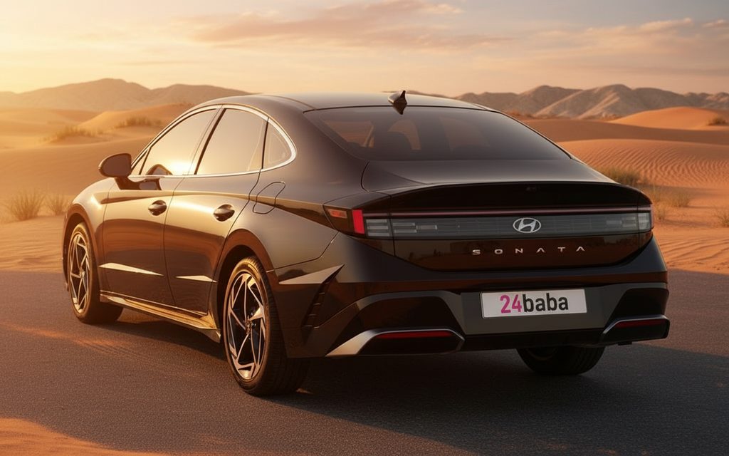Hyundai Sonata 2024 Black rear view showing taillights – rental in Dubai