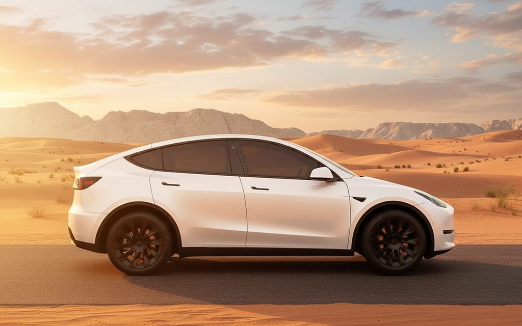 Tesla Model Y 2022 White side profile