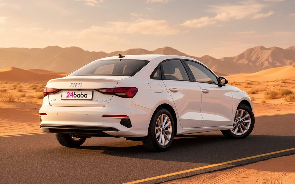 Audi A3 2024 White rear view showing taillights