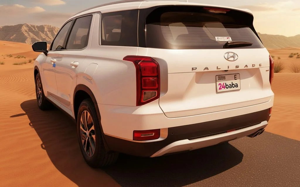 Hyundai Palisade 2022 White rear view showing taillights – rental in Dubai