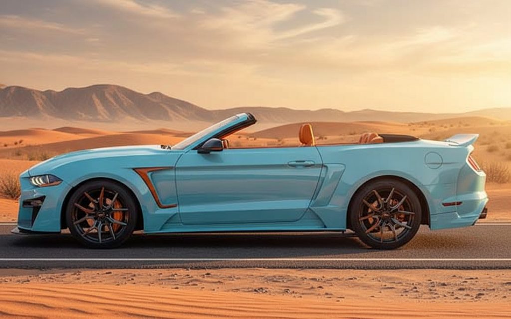Ford Mustang 2020 Blue side profile – rental in Dubai